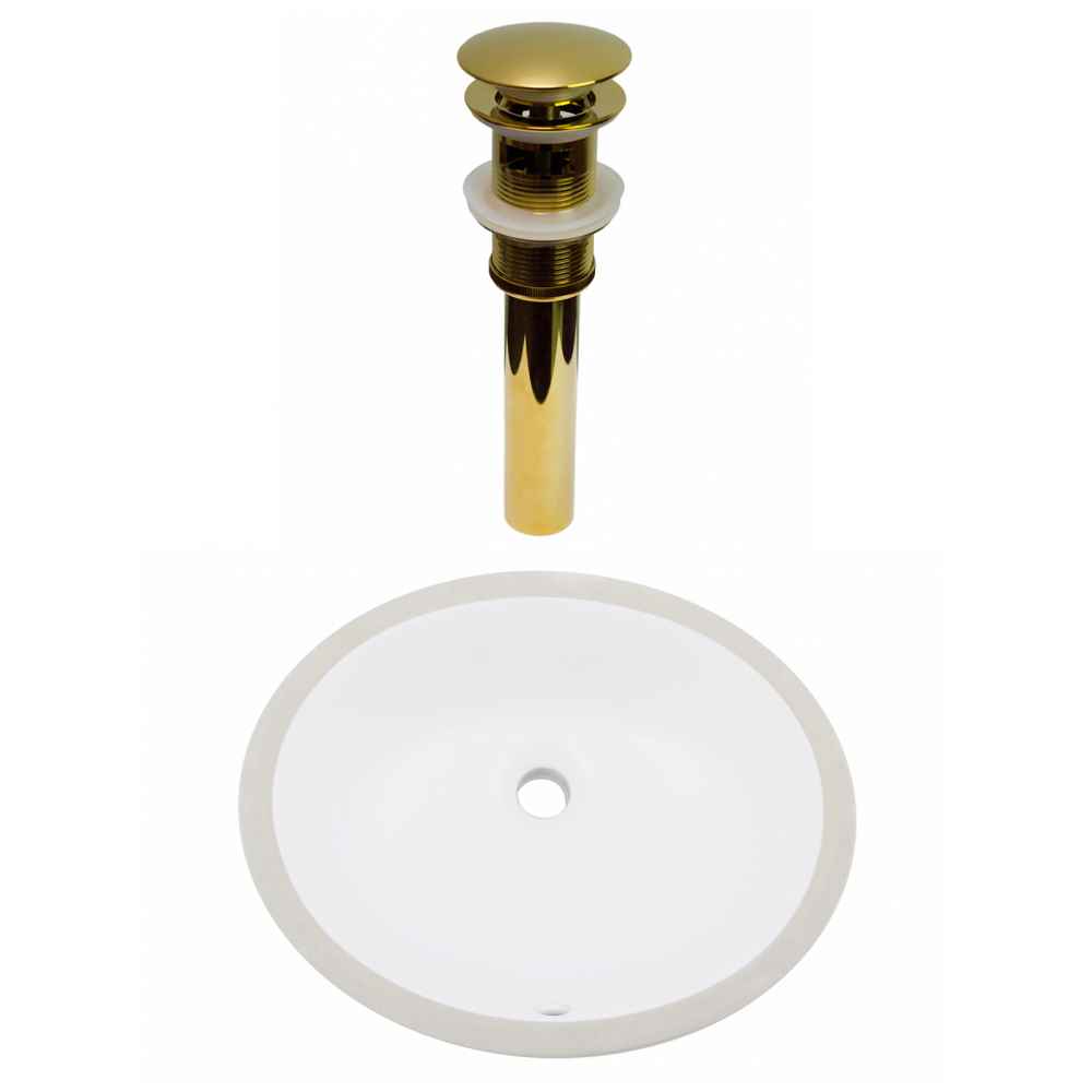 16.5-in. W CUPC Oval Bathroom Undermount Sink Set In White - Gold Hardware - Overflow Drain Incl.