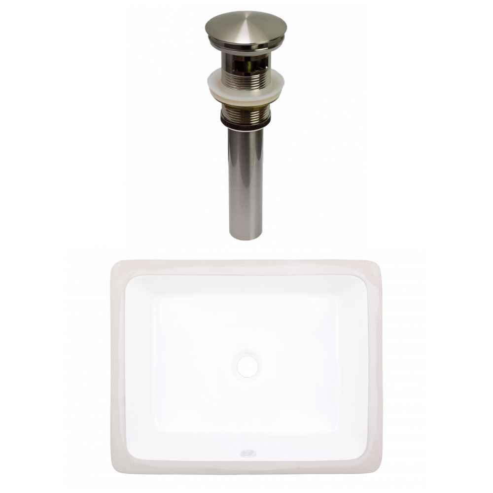 19.5-in. W CUPC Rectangle Bathroom Undermount Sink Set In White - Brushed Nickel Hardware - Overflow Drain Incl.