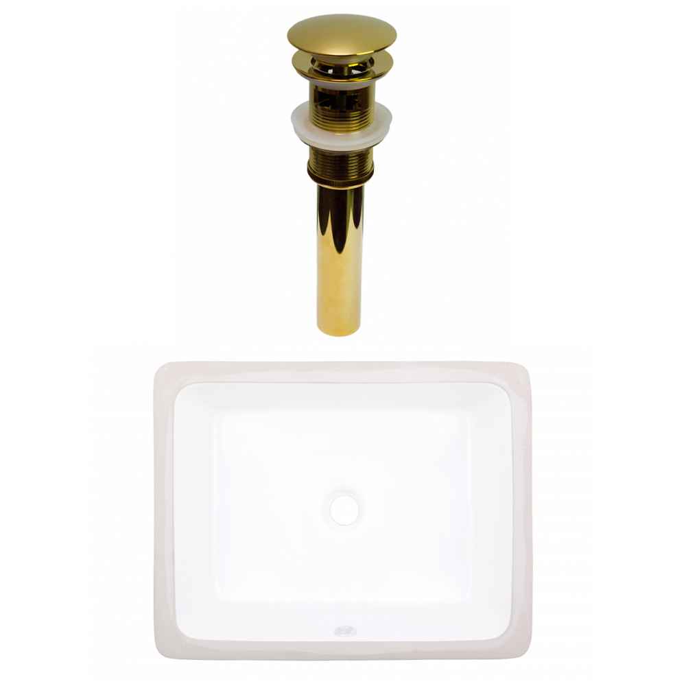 19.5-in. W CUPC Rectangle Bathroom Undermount Sink Set In White - Gold Hardware - Overflow Drain Incl.
