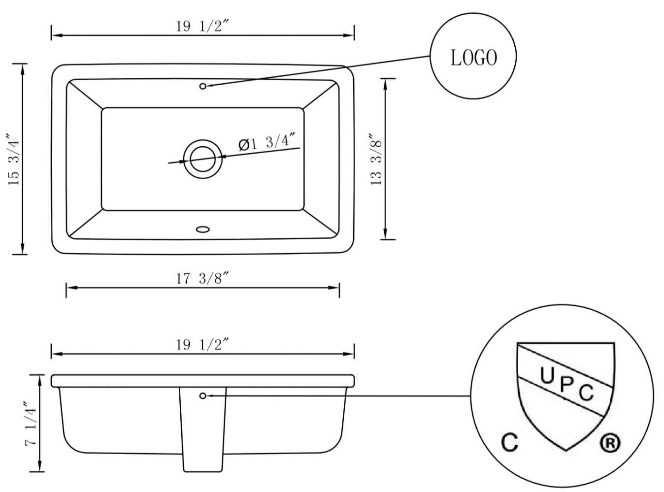 19.5-in. W CUPC Rectangle Bathroom Undermount Sink Set In White - Oil Rubbed Bronze Hardware - Overflow Drain Incl.