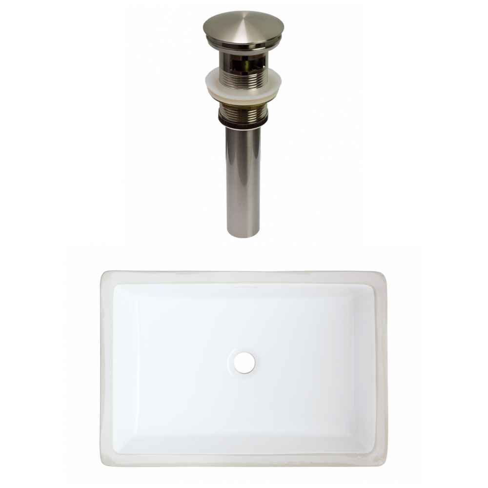 21.5-in. W CUPC Rectangle Bathroom Undermount Sink Set In White - Brushed Nickel Hardware - Overflow Drain Incl.