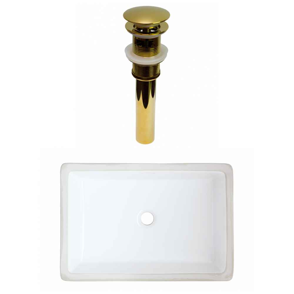 21.5-in. W CUPC Rectangle Bathroom Undermount Sink Set In White - Gold Hardware - Overflow Drain Incl.
