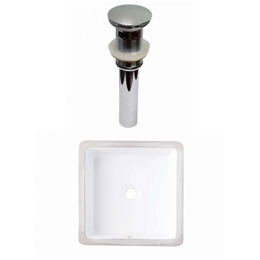 16-in. W CUPC Square Bathroom Undermount Sink Set In White - Chrome Hardware - Overflow Drain Incl.