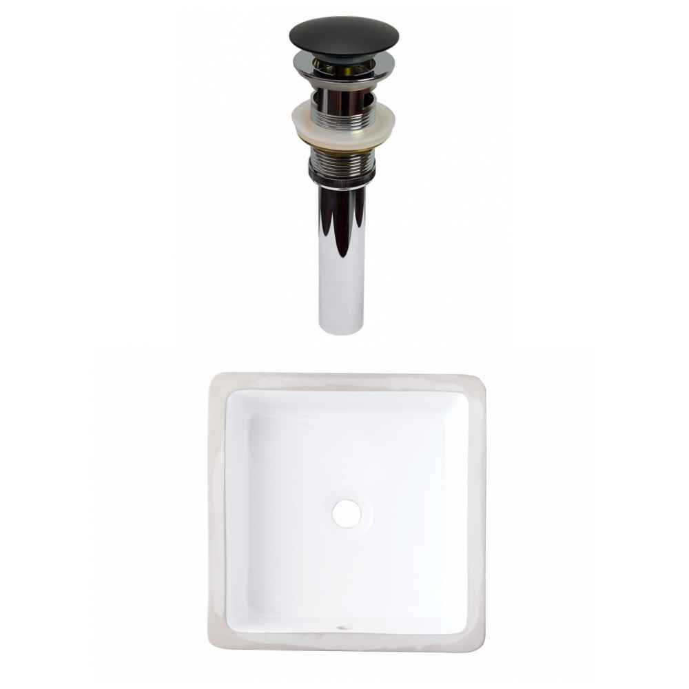 16-in. W CUPC Square Bathroom Undermount Sink Set In White - Black Hardware - Overflow Drain Incl.