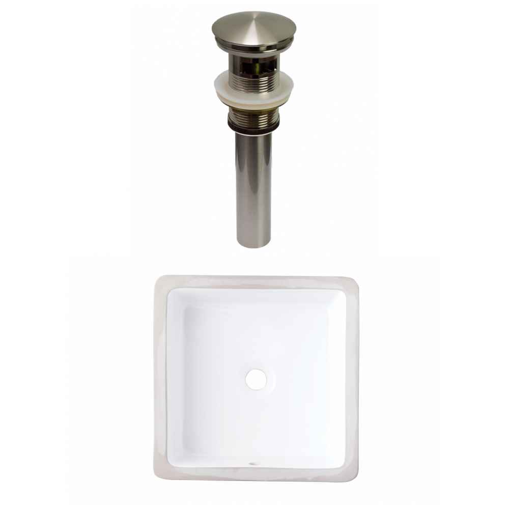 16-in. W CUPC Square Bathroom Undermount Sink Set In White - Brushed Nickel Hardware - Overflow Drain Incl.