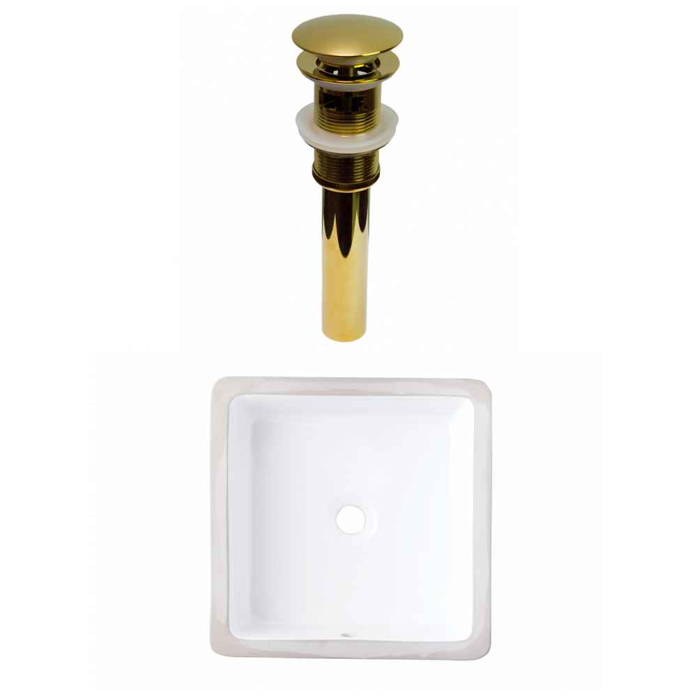 16-in. W CUPC Square Bathroom Undermount Sink Set In White - Gold Hardware - Overflow Drain Incl.