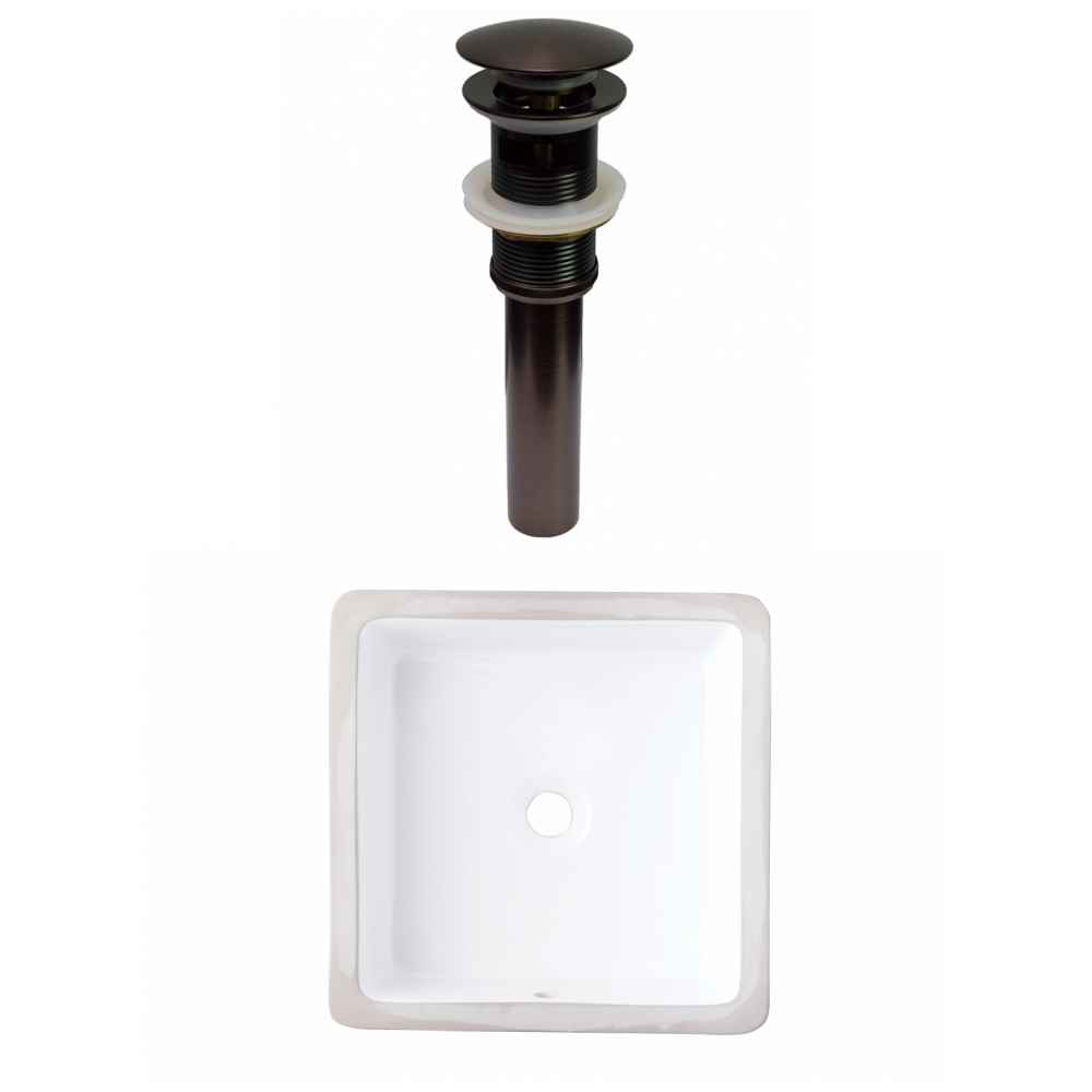 16-in. W CUPC Square Bathroom Undermount Sink Set In White - Oil Rubbed Bronze Hardware - Overflow Drain Incl.