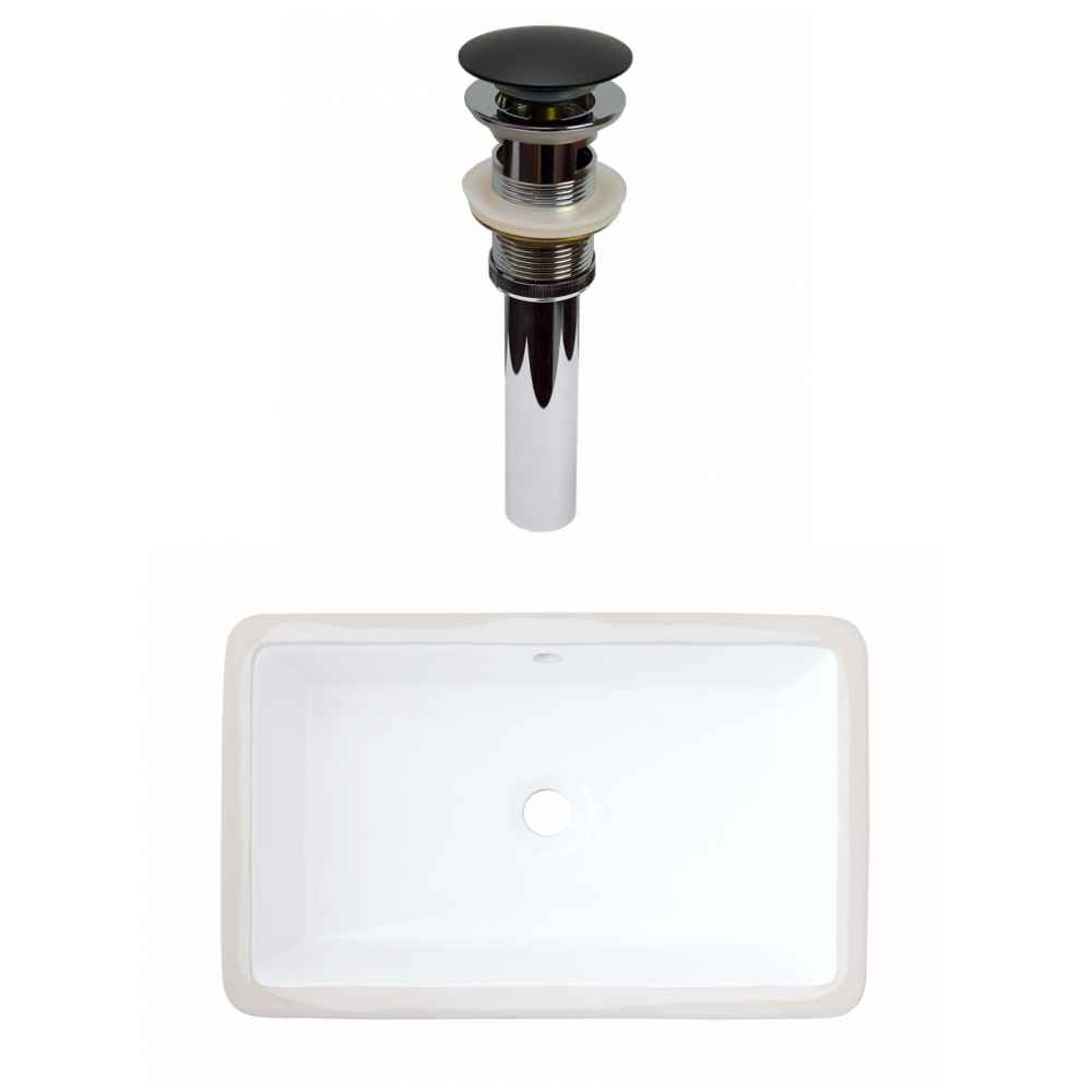21.875-in. W CUPC Rectangle Bathroom Undermount Sink Set In White - Black Hardware - Overflow Drain Incl.