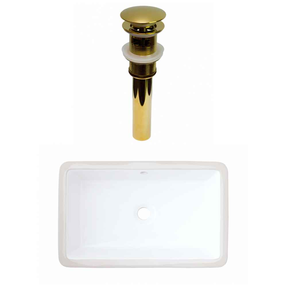 21.875-in. W CUPC Rectangle Bathroom Undermount Sink Set In White - Gold Hardware - Overflow Drain Incl.