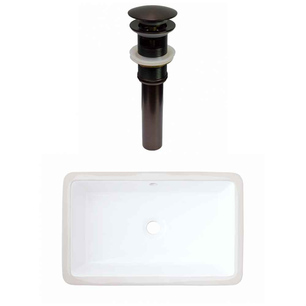 21.875-in. W CUPC Rectangle Bathroom Undermount Sink Set In White - Oil Rubbed Bronze Hardware - Overflow Drain Incl.