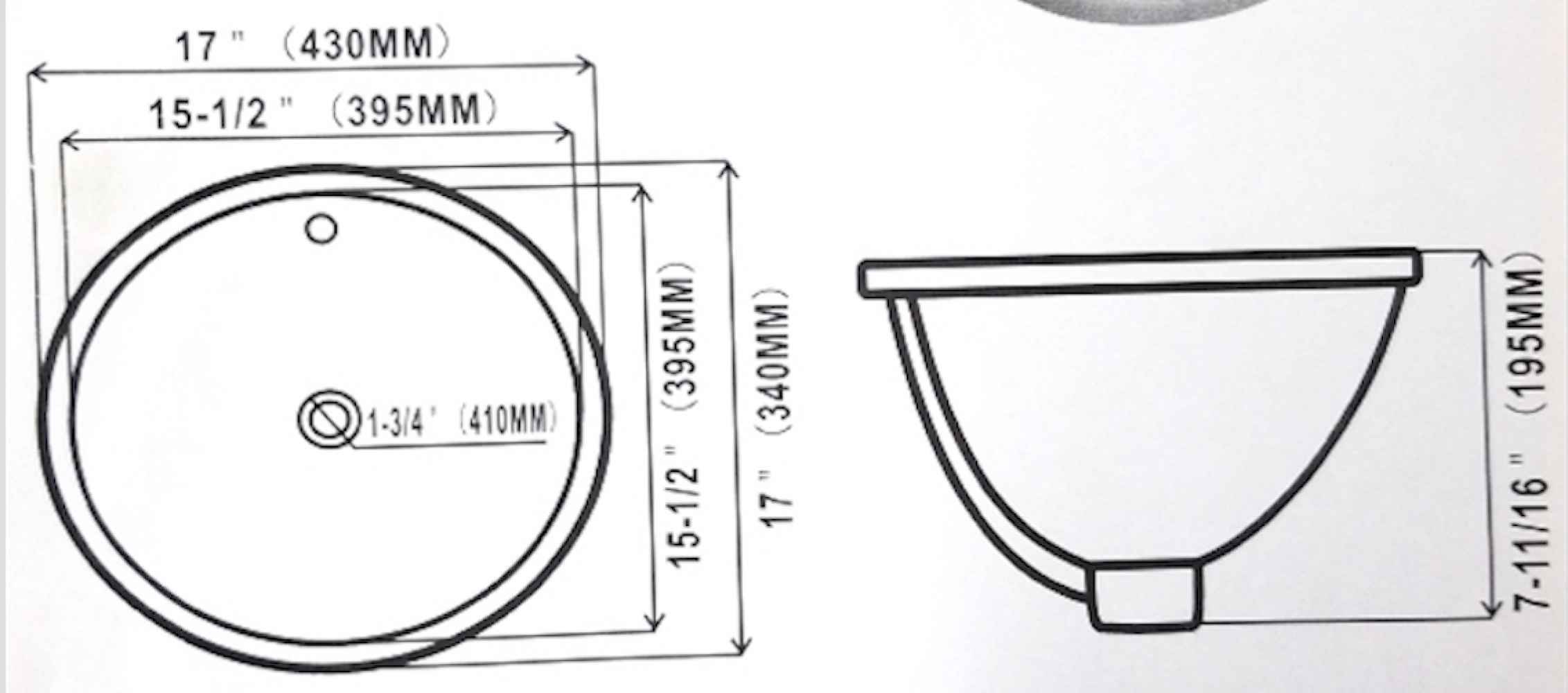 17-in. W CUPC Round Bathroom Undermount Sink Set In White - Black Hardware - Overflow Drain Incl.