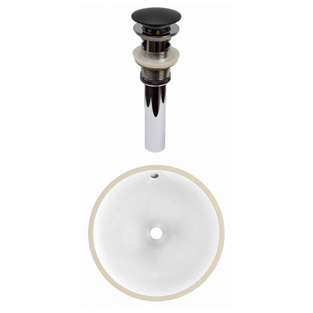 17-in. W CUPC Round Bathroom Undermount Sink Set In White - Black Hardware - Overflow Drain Incl.