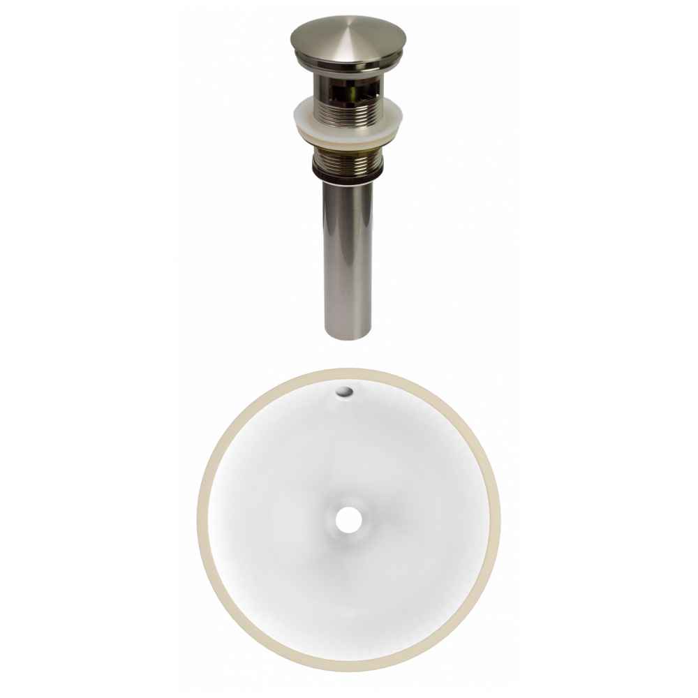 17-in. W CUPC Round Bathroom Undermount Sink Set In White - Brushed Nickel Hardware - Overflow Drain Incl.