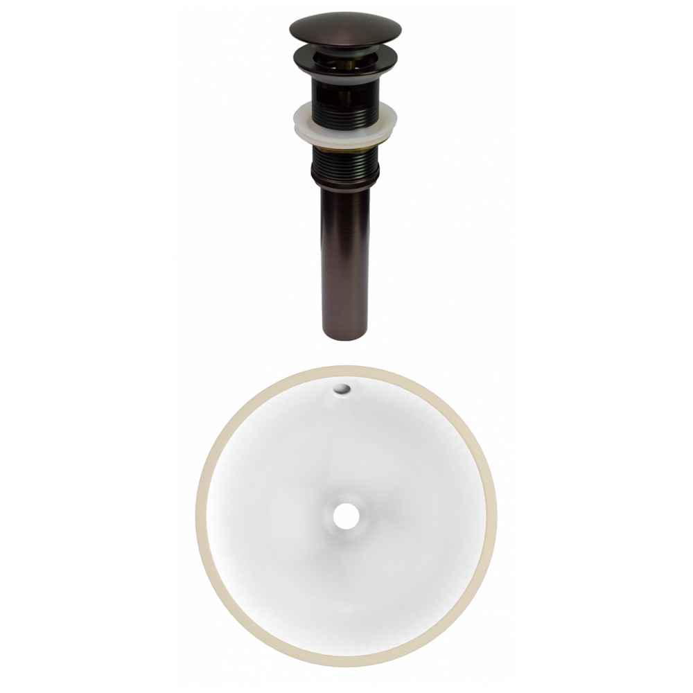 17-in. W CUPC Round Bathroom Undermount Sink Set In White - Oil Rubbed Bronze Hardware - Overflow Drain Incl.