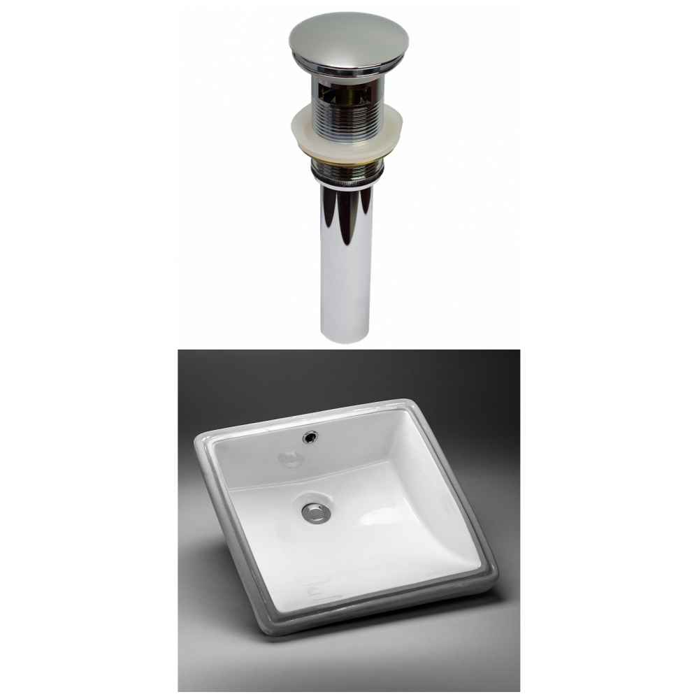 17-in. W CUPC Square Bathroom Undermount Sink Set In White - Chrome Hardware - Overflow Drain Incl.