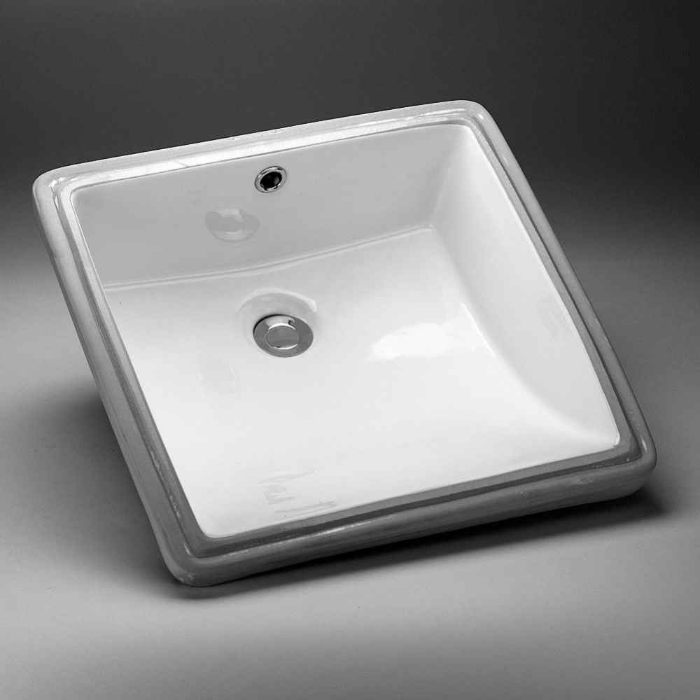 17-in. W CUPC Square Bathroom Undermount Sink Set In White - Black Hardware - Overflow Drain Incl.