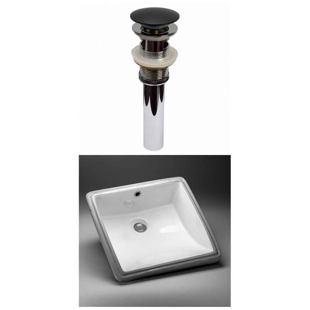17-in. W CUPC Square Bathroom Undermount Sink Set In White - Black Hardware - Overflow Drain Incl.