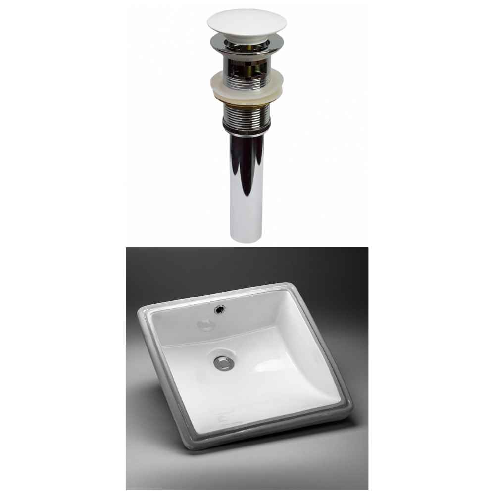 17-in. W CUPC Square Bathroom Undermount Sink Set In White - White Hardware - Overflow Drain Incl.
