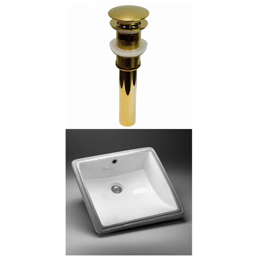 17-in. W CUPC Square Bathroom Undermount Sink Set In White - Gold Hardware - Overflow Drain Incl.