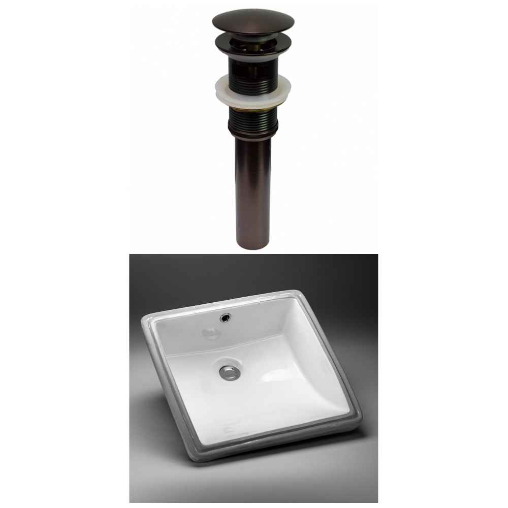 17-in. W CUPC Square Bathroom Undermount Sink Set In White - Oil Rubbed Bronze Hardware - Overflow Drain Incl.