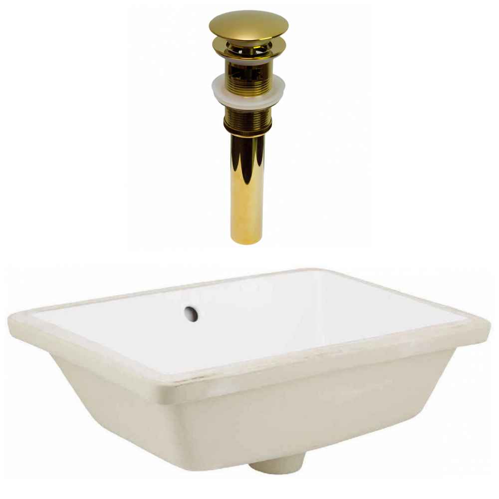 18-in. W CUPC Rectangle Bathroom Undermount Sink Set In White - Gold Hardware - Overflow Drain Incl.