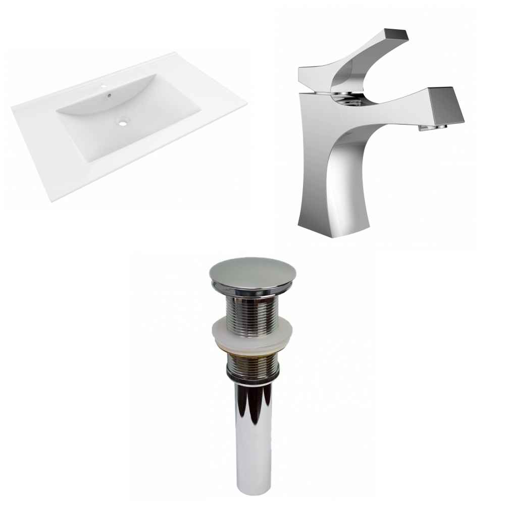 35.5-in. W 1 Hole Ceramic Top Set In White Color - Drain Incl.