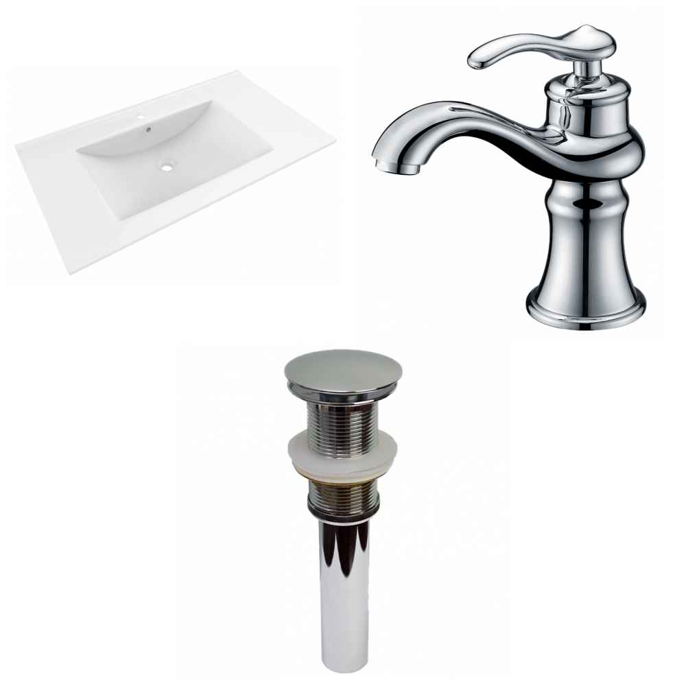35.5-in. W 1 Hole Ceramic Top Set In White Color - Drain Incl.