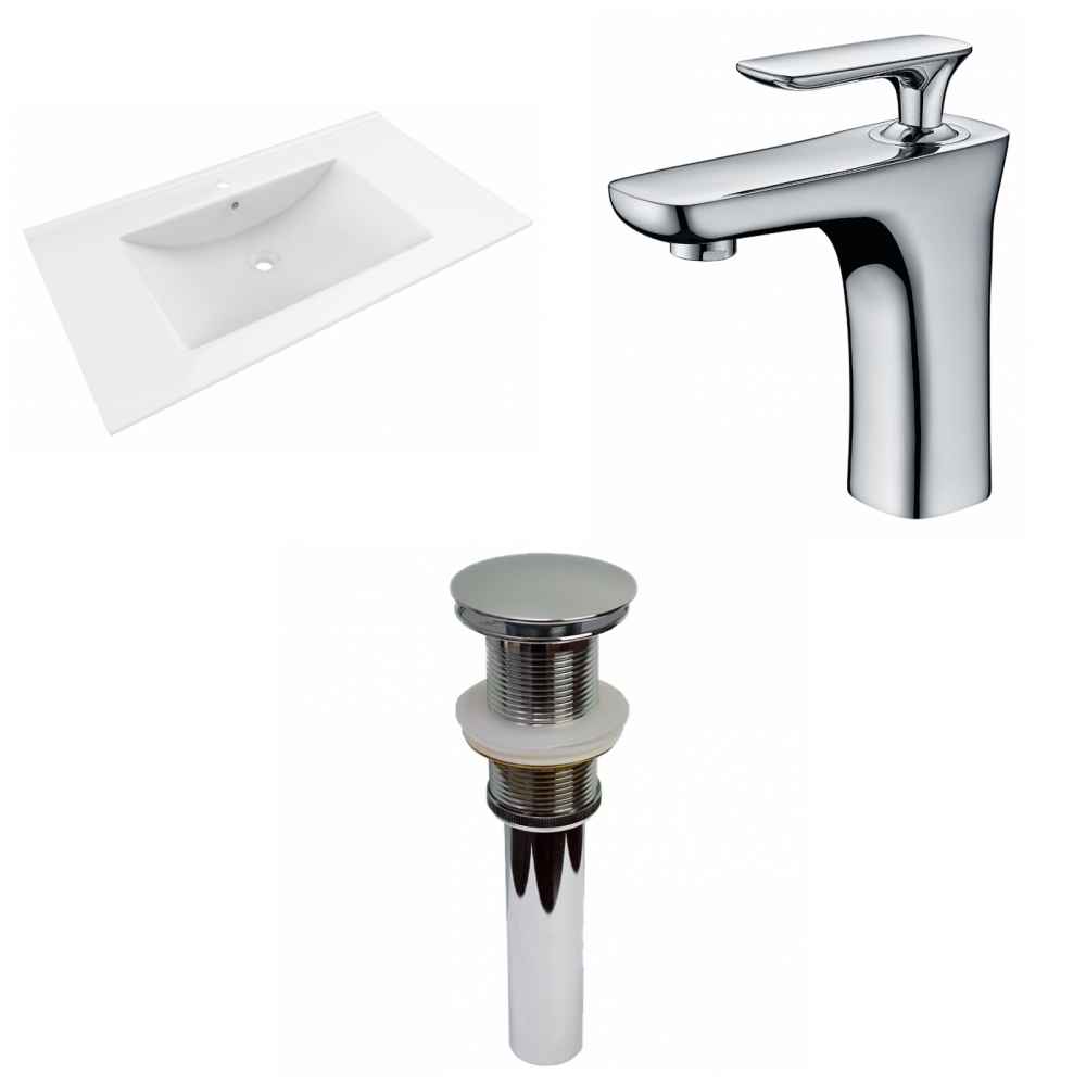 35.5-in. W 1 Hole Ceramic Top Set In White Color - Drain Incl.
