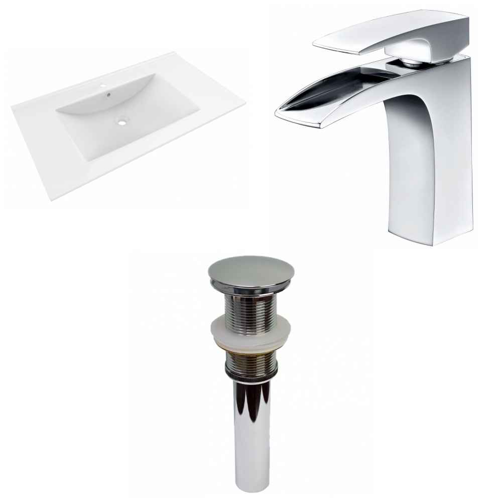 35.5-in. W 1 Hole Ceramic Top Set In White Color - Drain Incl.