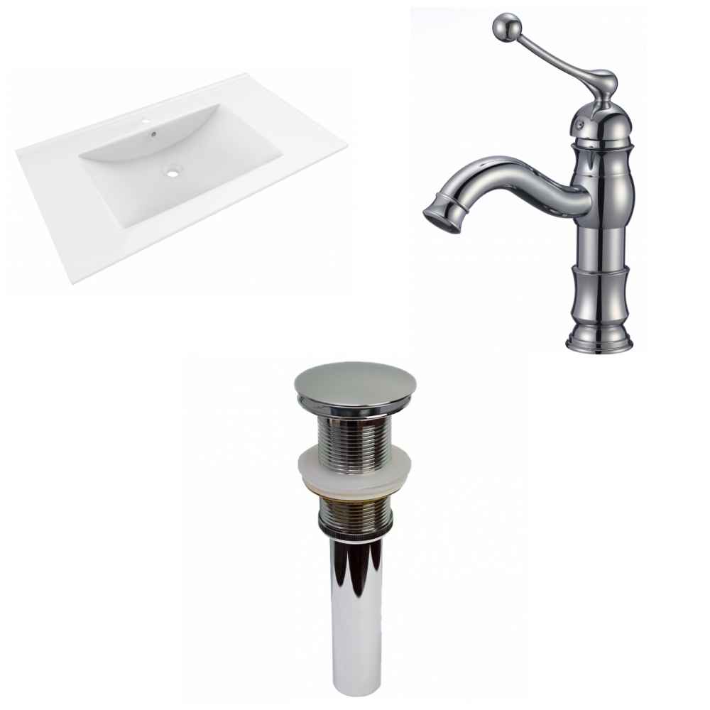 35.5-in. W 1 Hole Ceramic Top Set In White Color - Drain Incl.