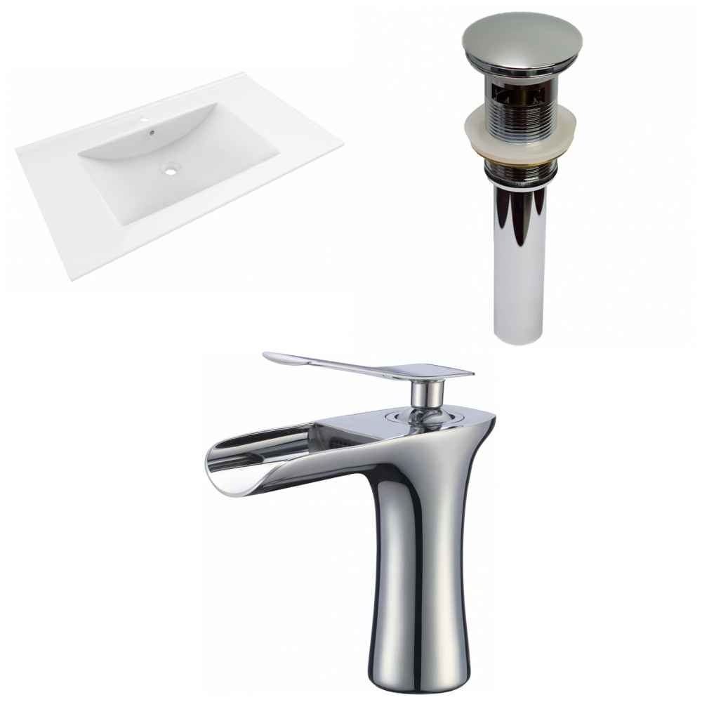 35.5-in. W 1 Hole Ceramic Top Set In White Color - Overflow Drain Incl.