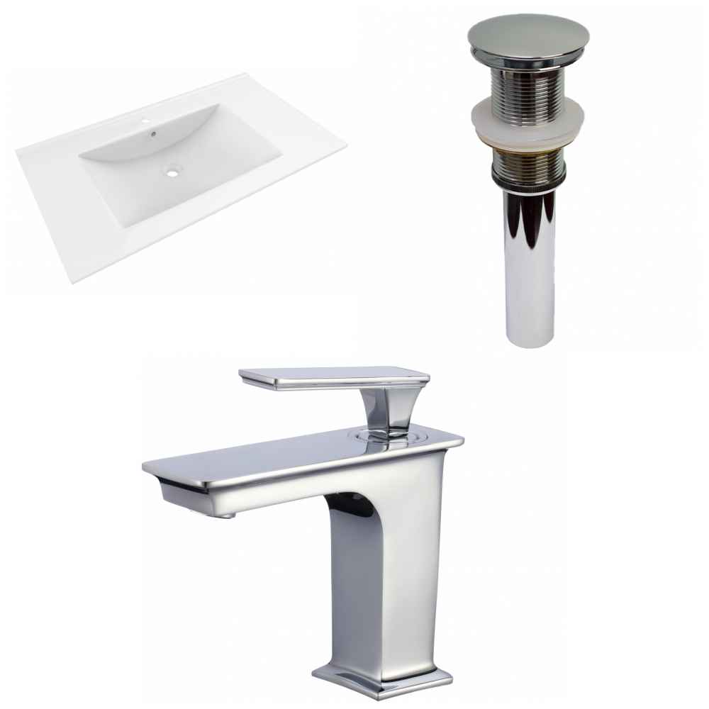 35.5-in. W 1 Hole Ceramic Top Set In White Color - Drain Incl.