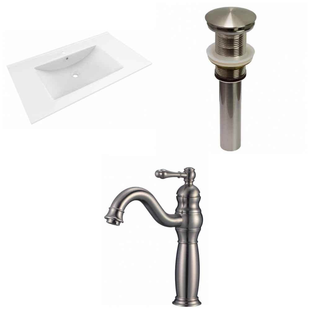 35.5-in. W 1 Hole Ceramic Top Set In White Color - Drain Incl.