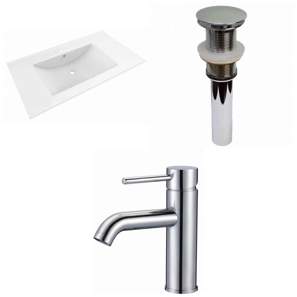 35.5-in. W 1 Hole Ceramic Top Set In White Color - Drain Incl.