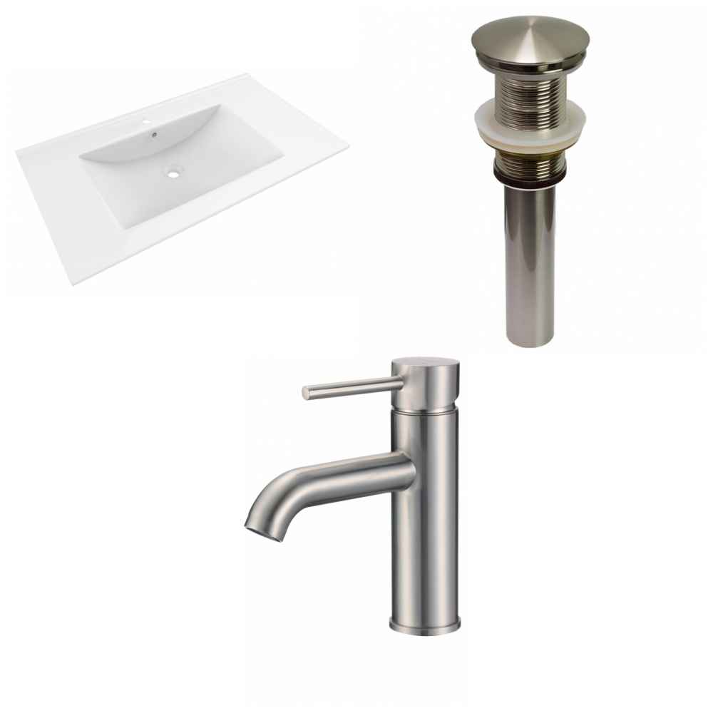 35.5-in. W 1 Hole Ceramic Top Set In White Color - Drain Incl.