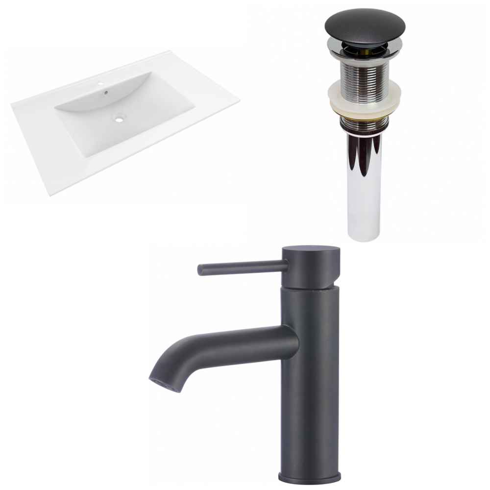 35.5-in. W 1 Hole Ceramic Top Set In White Color - Drain Incl.