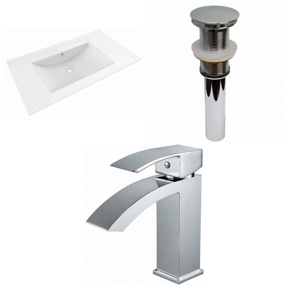 35.5-in. W 1 Hole Ceramic Top Set In White Color - Drain Incl.