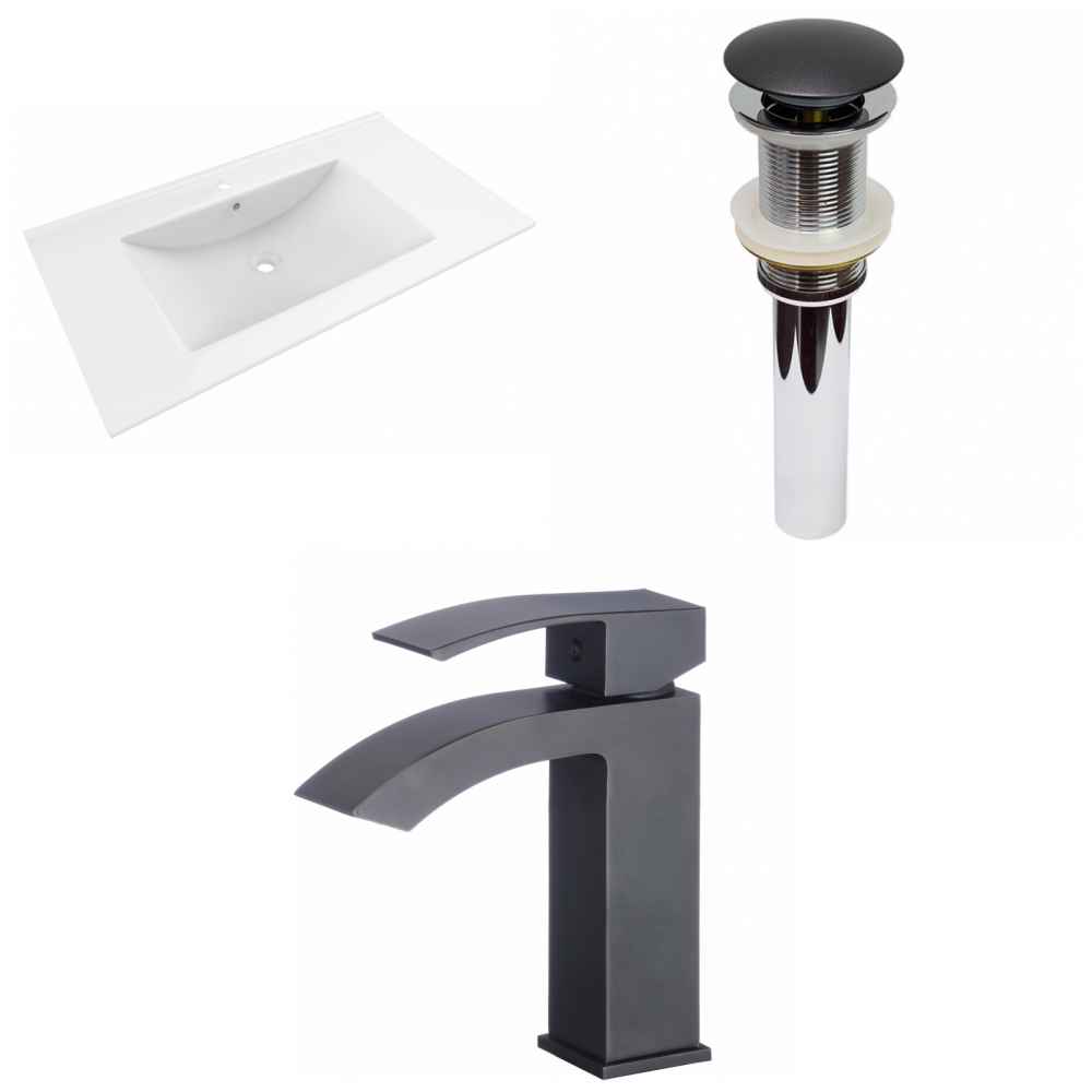 35.5-in. W 1 Hole Ceramic Top Set In White Color - Drain Incl.