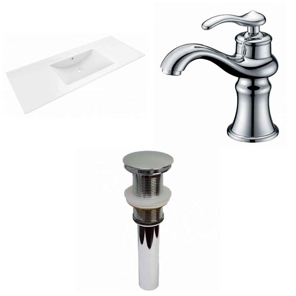 48-in. W 1 Hole Ceramic Top Set In White Color - Drain Incl.