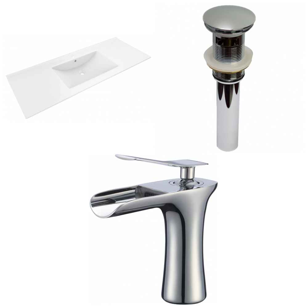 48-in. W 1 Hole Ceramic Top Set In White Color - Overflow Drain Incl.