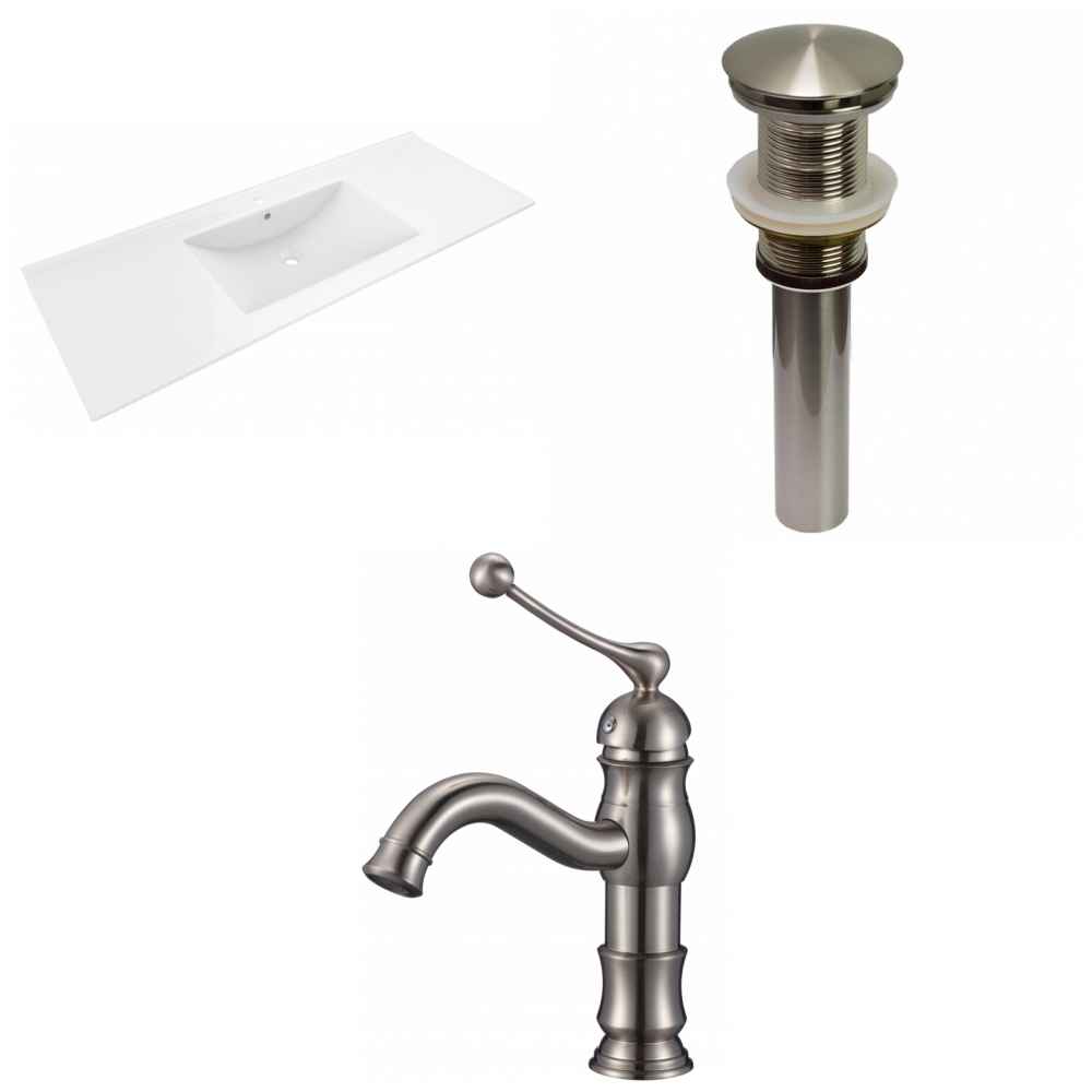 48-in. W 1 Hole Ceramic Top Set In White Color - Drain Incl.