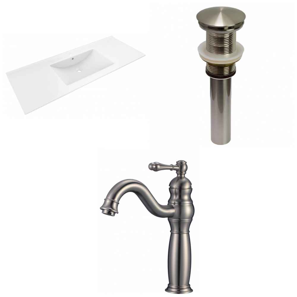 48-in. W 1 Hole Ceramic Top Set In White Color - Drain Incl.
