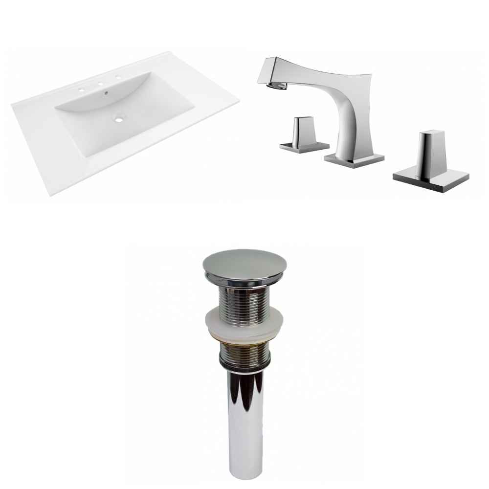 35.5-in. W 3H8-in. Ceramic Top Set In White Color - Drain Incl.