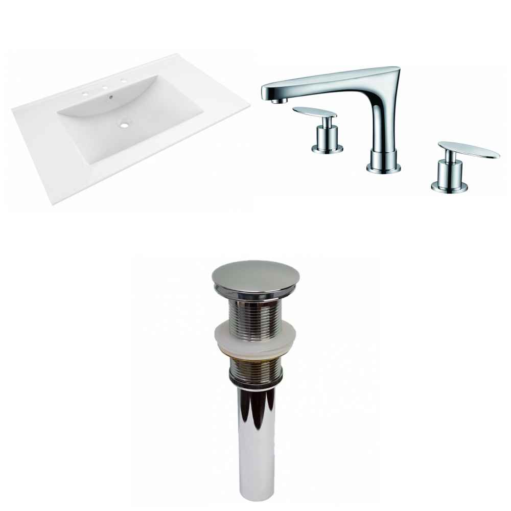 35.5-in. W 3H8-in. Ceramic Top Set In White Color - Drain Incl.