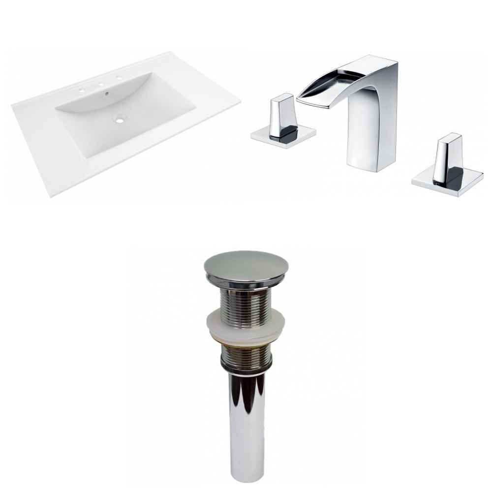 35.5-in. W 3H8-in. Ceramic Top Set In White Color - Drain Incl.
