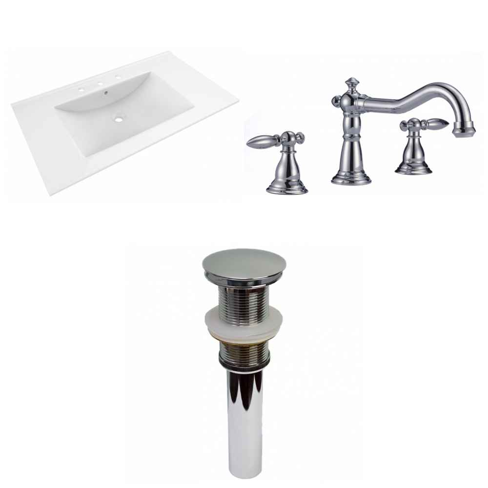35.5-in. W 3H8-in. Ceramic Top Set In White Color - Drain Incl.