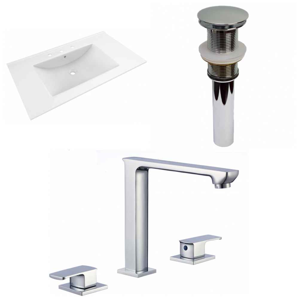 35.5-in. W 3H8-in. Ceramic Top Set In White Color - Drain Incl.