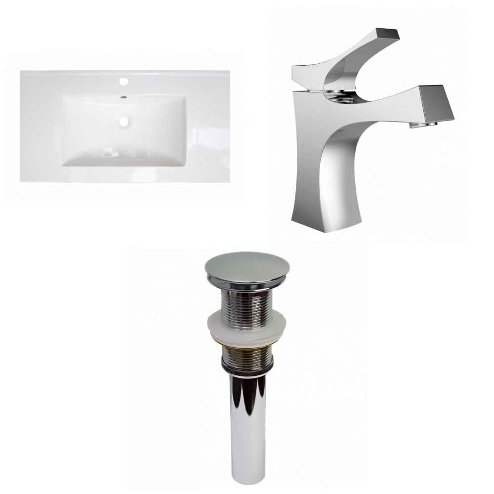 32-in. W 1 Hole Ceramic Top Set In White Color - Drain Incl.