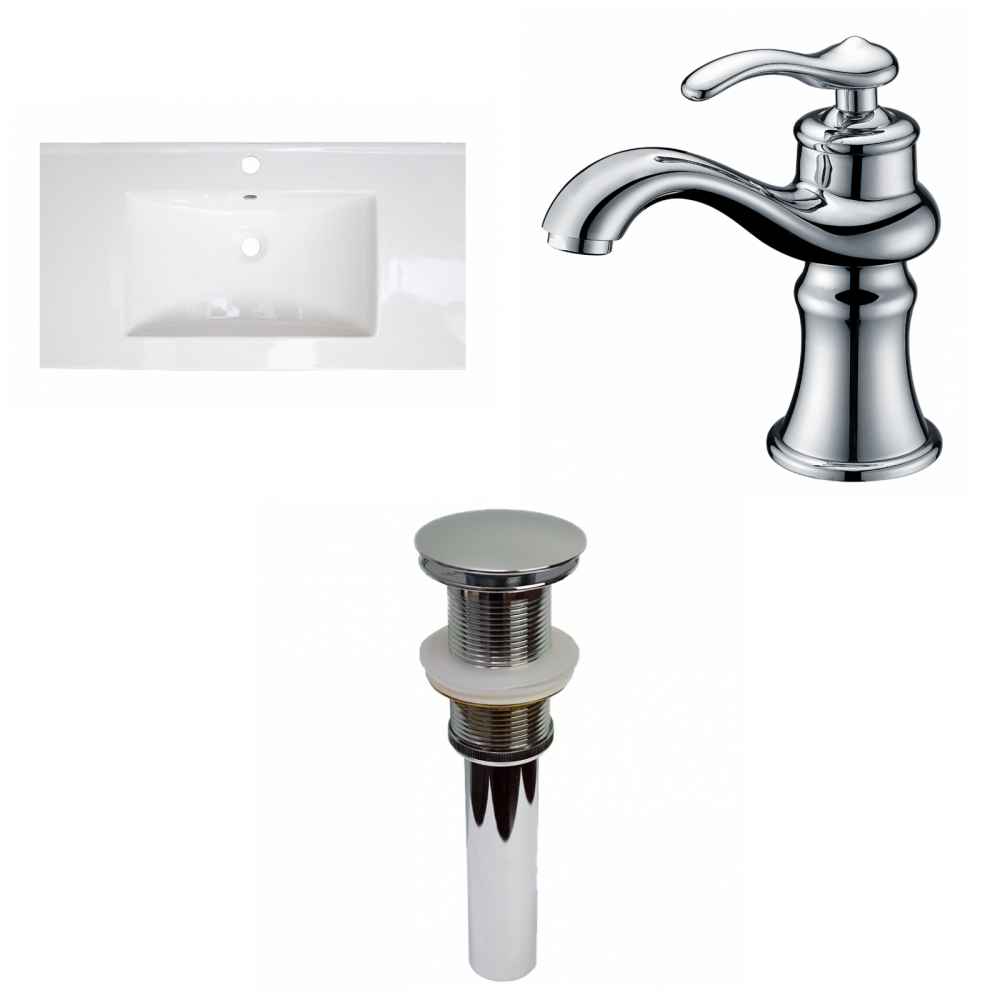 32-in. W 1 Hole Ceramic Top Set In White Color - Drain Incl.