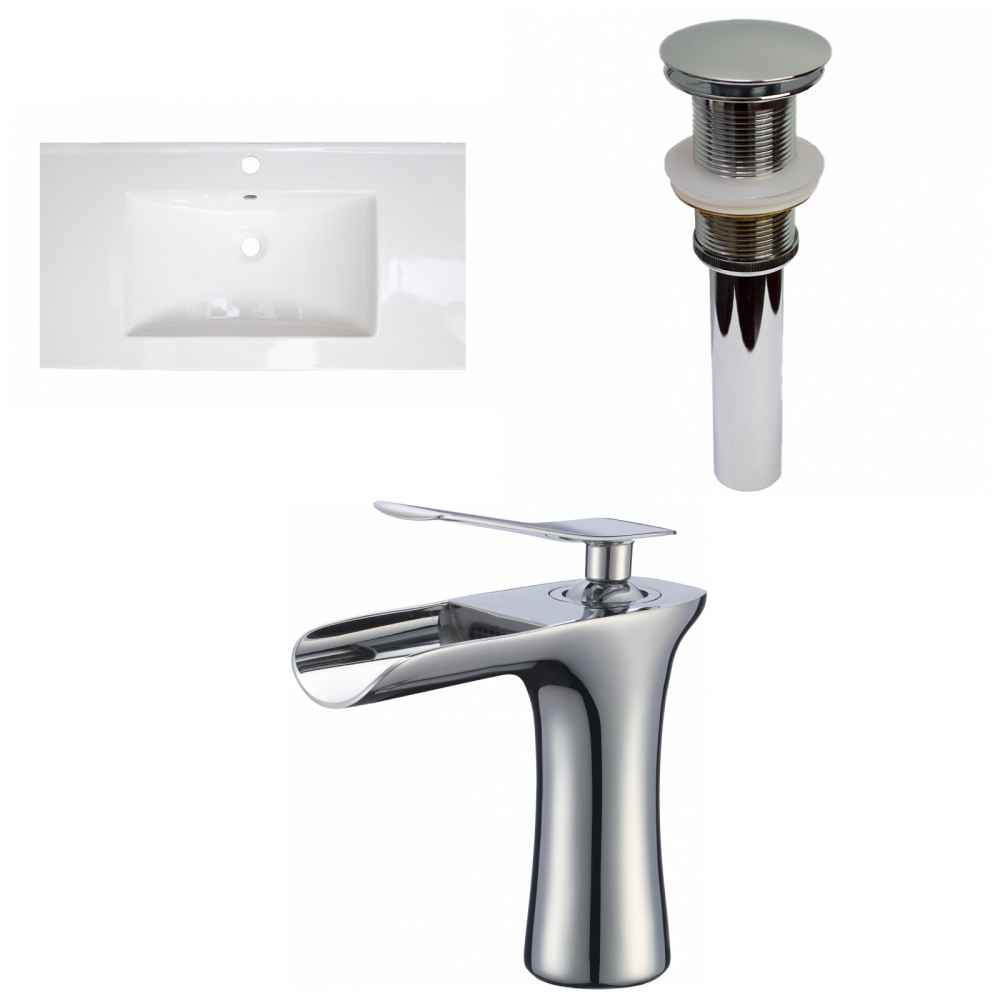 32-in. W 1 Hole Ceramic Top Set In White Color - Drain Incl.